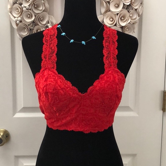 L&B Flower lace detail bralette lace back - Red - Picture 2 of 8